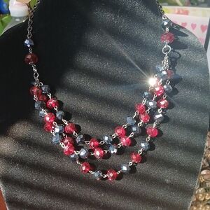 Elegant Red and Silver Beaded Necklace